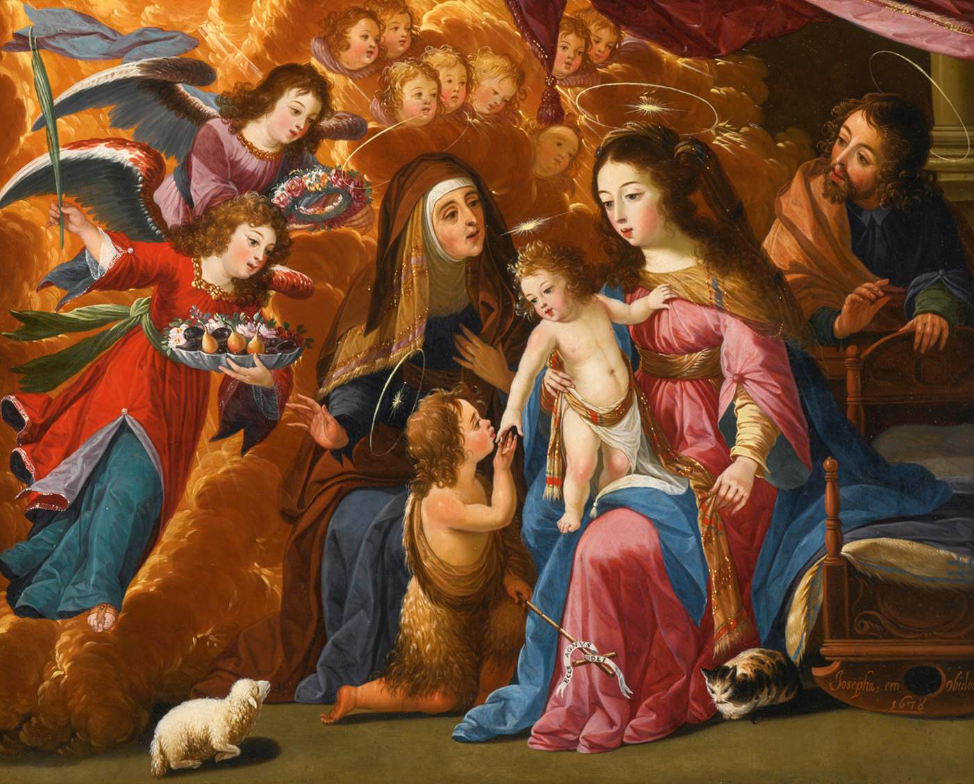 holy family with the infant saint john the baptist saint elizabeth and angels